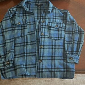 Blue Plaid Button-Up Jacket